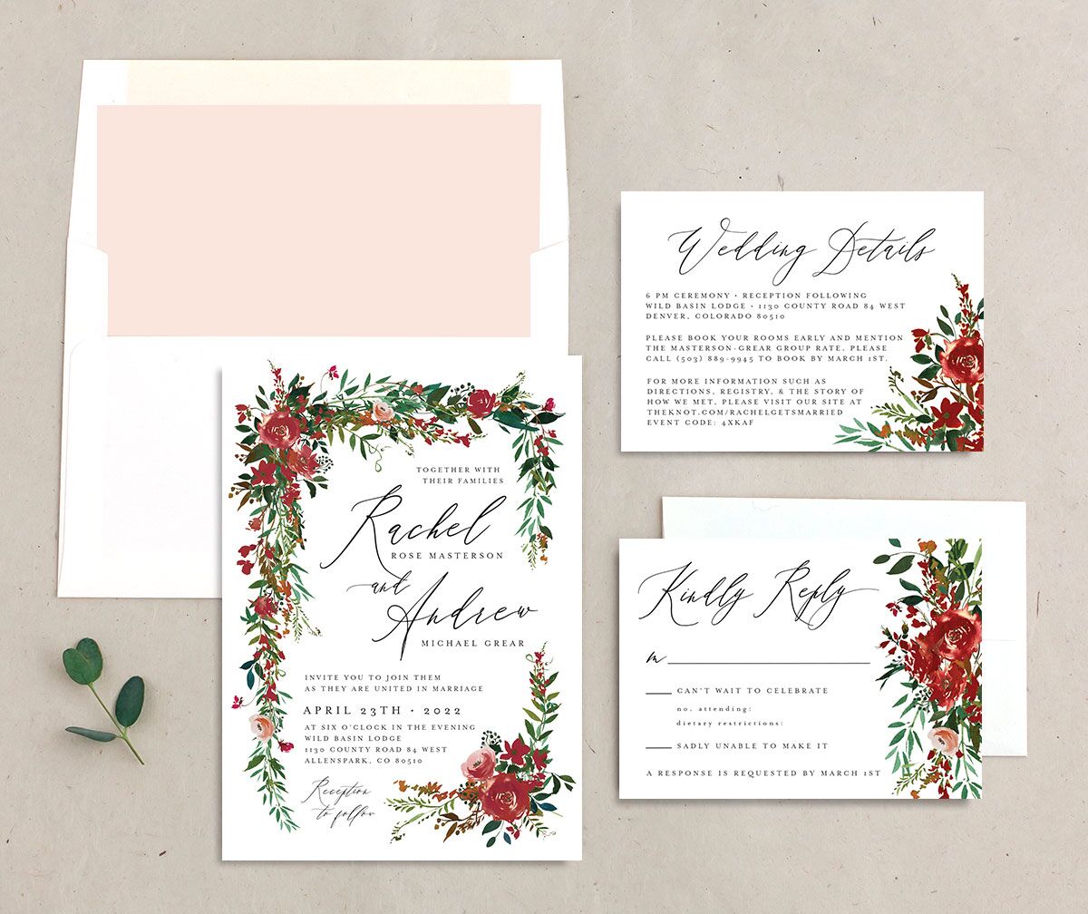Cascading Altar Wedding Invitations Deep Claret Signature No