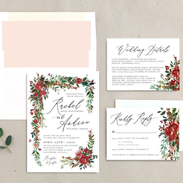 Cascading Altar Wedding Invitations Deep Claret Signature No