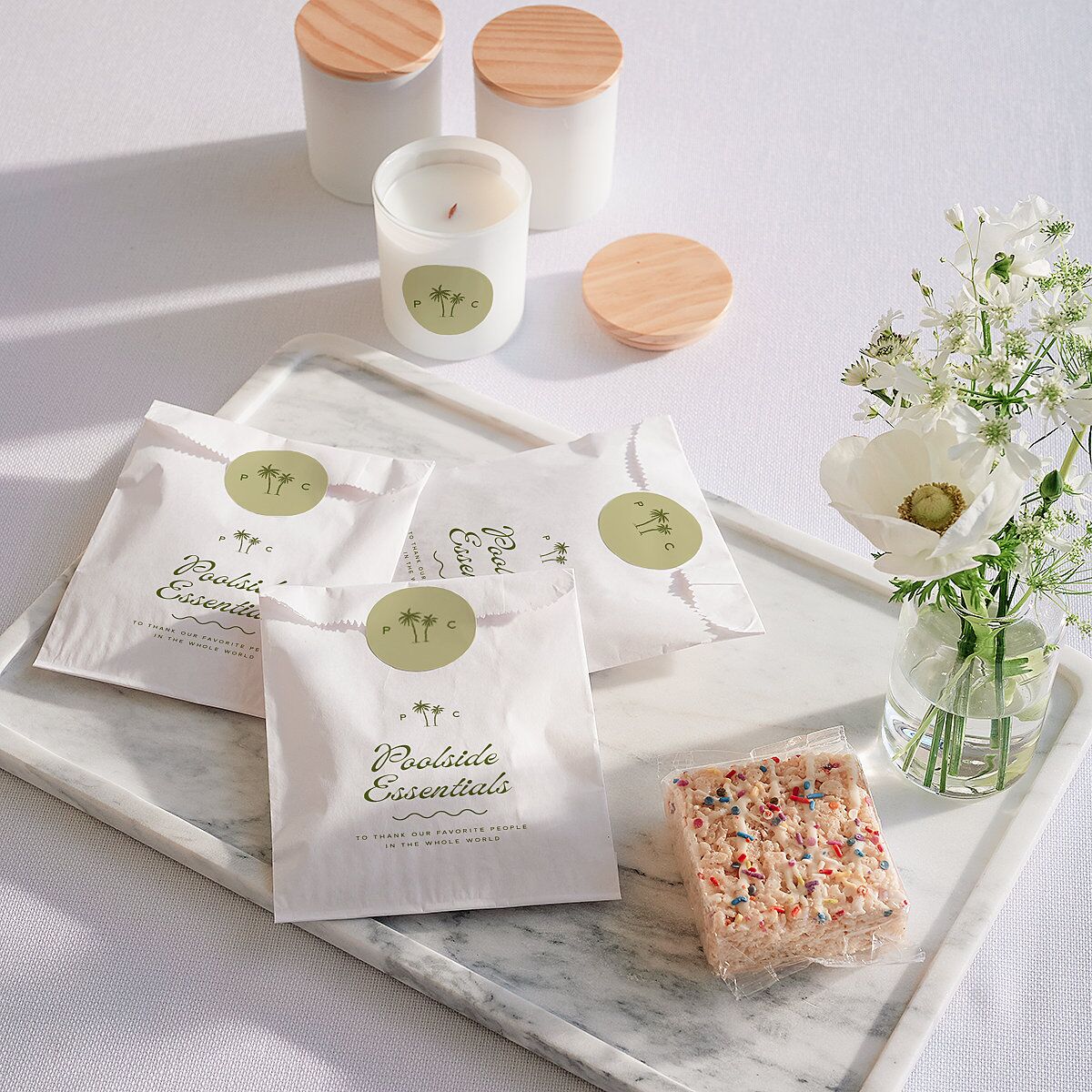 Cabana Stripes Wedding Day Paper Favor Bags Olive White Wax-Lined Food Safe Paper