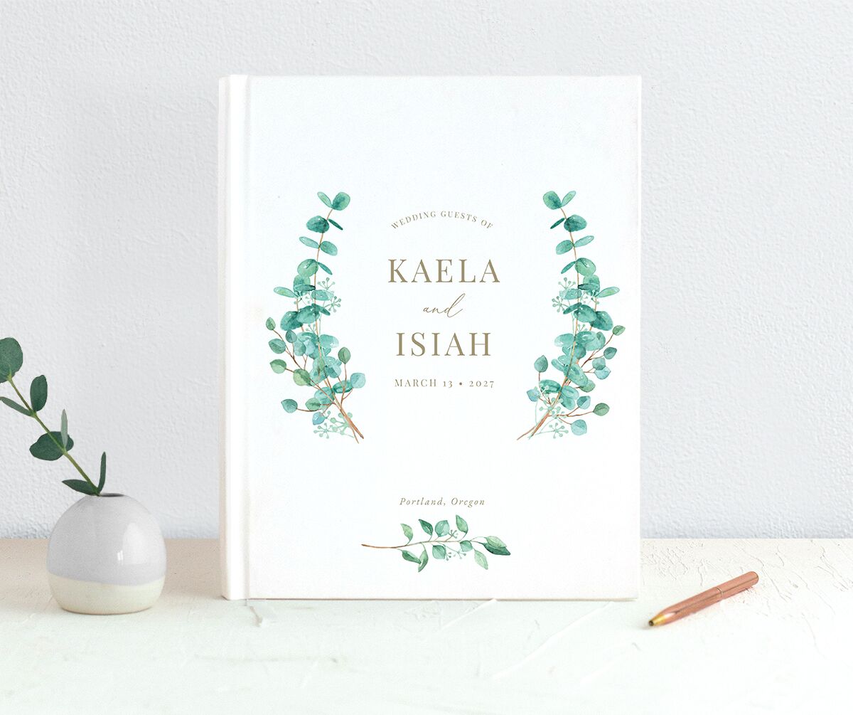 Elegant Eucalyptus Wedding Guest Book Pure White
