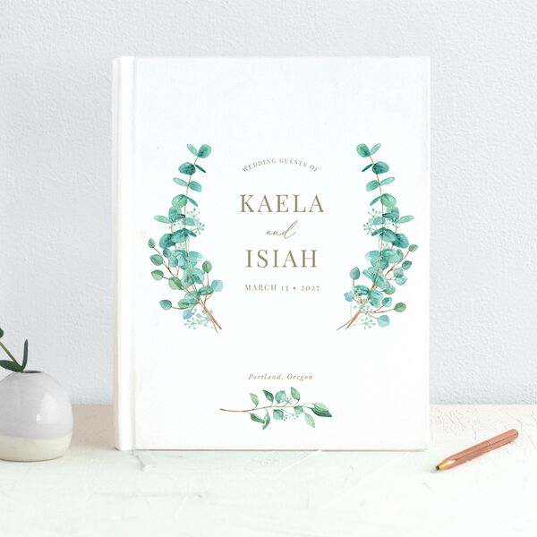 Elegant Eucalyptus Wedding Guest Book Pure White