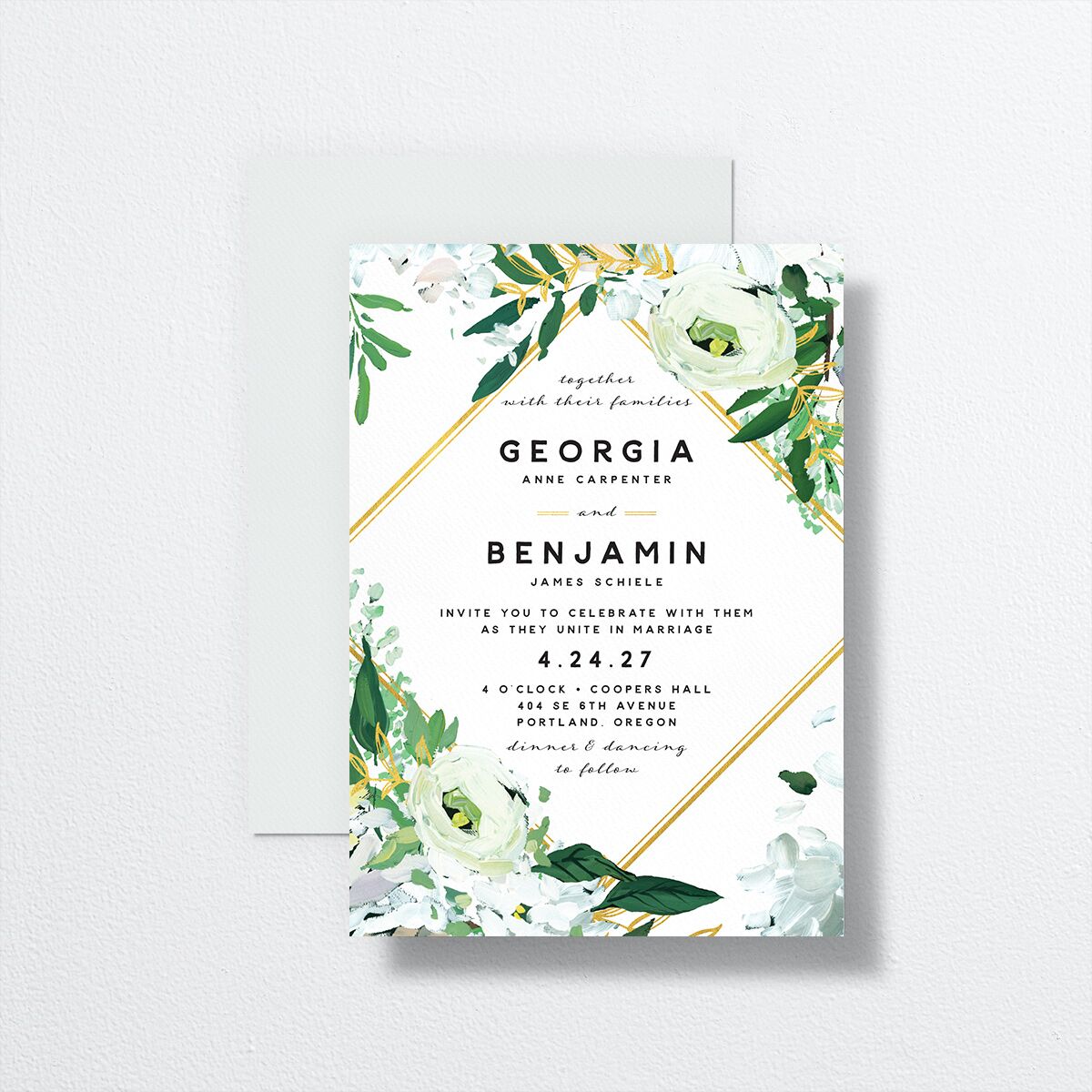 Painted Greenery Wedding Invitations Pure White Signature No