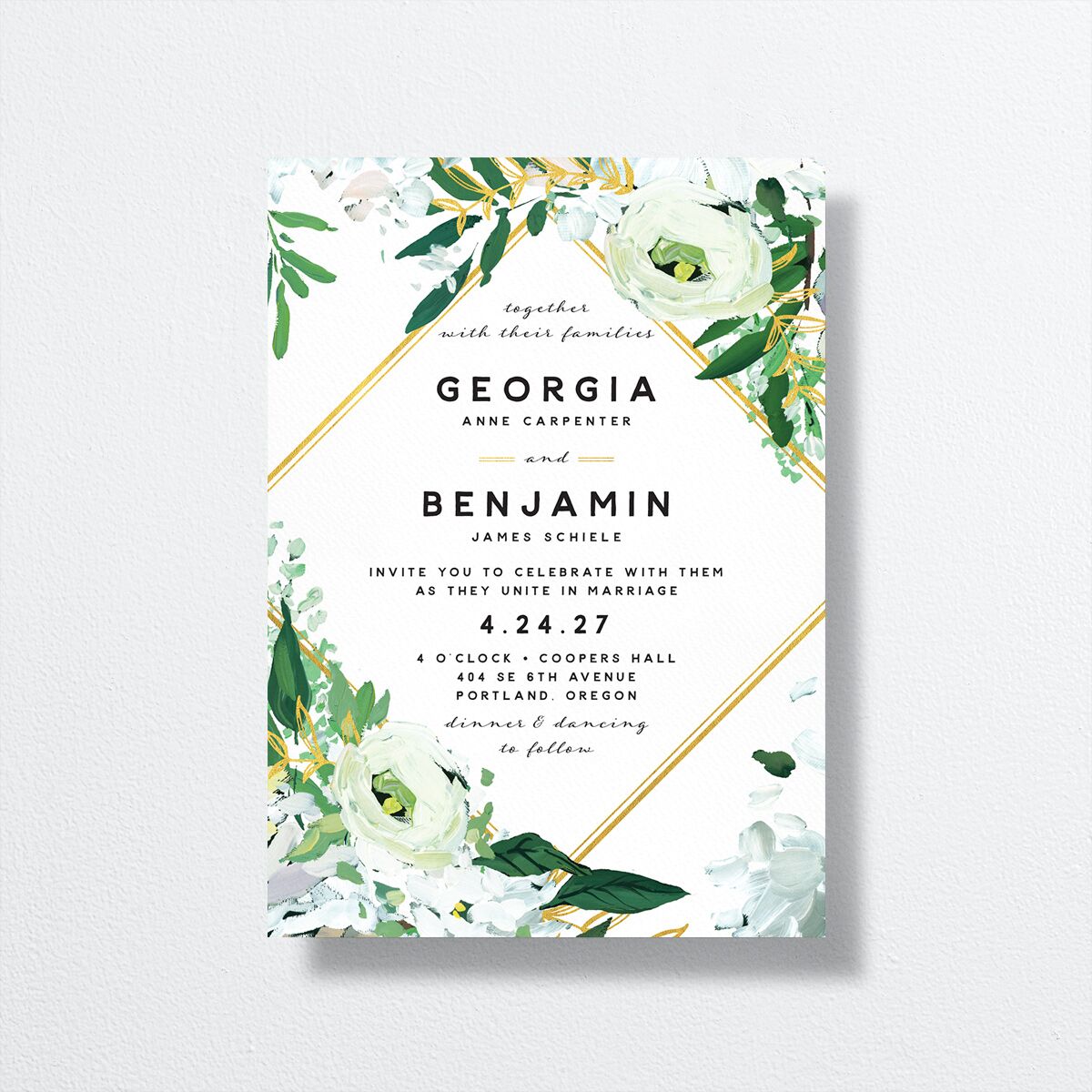 Painted Greenery Wedding Invitations Pure White Signature No