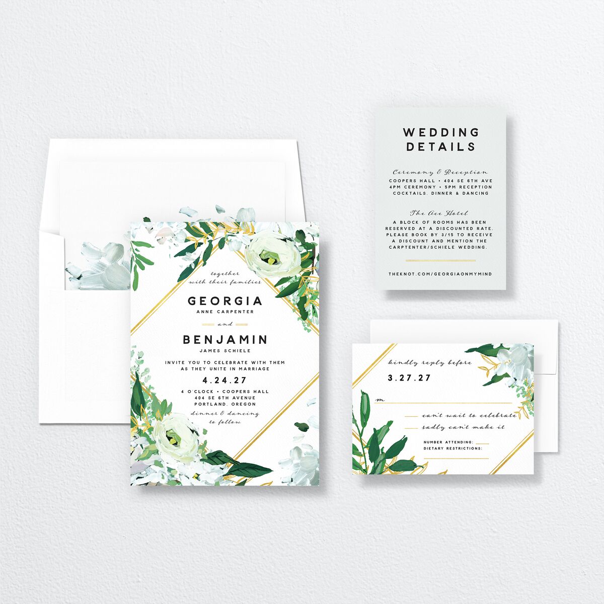 Painted Greenery Wedding Invitations Pure White Signature No