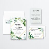 Painted Greenery Wedding Invitations Pure White Signature No