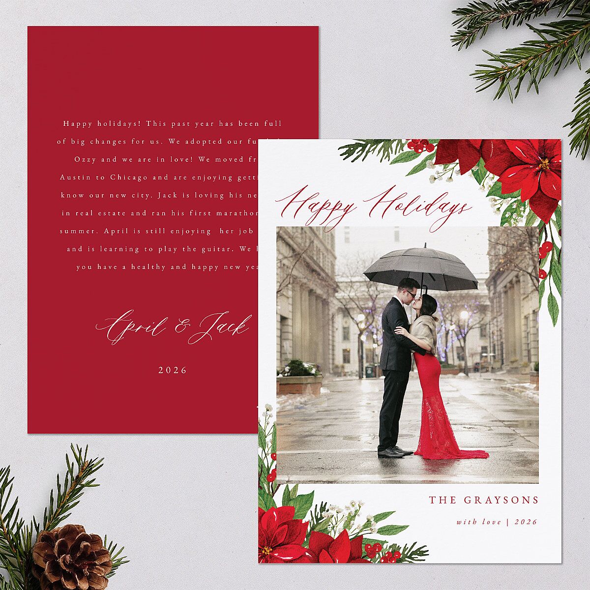 Beloved Poinsettia Holiday Cards Crimson Signature Blank Standard Portrait