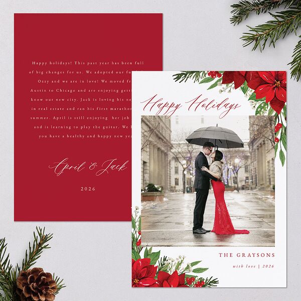 Beloved Poinsettia Holiday Cards Crimson Signature Blank Standard Portrait
