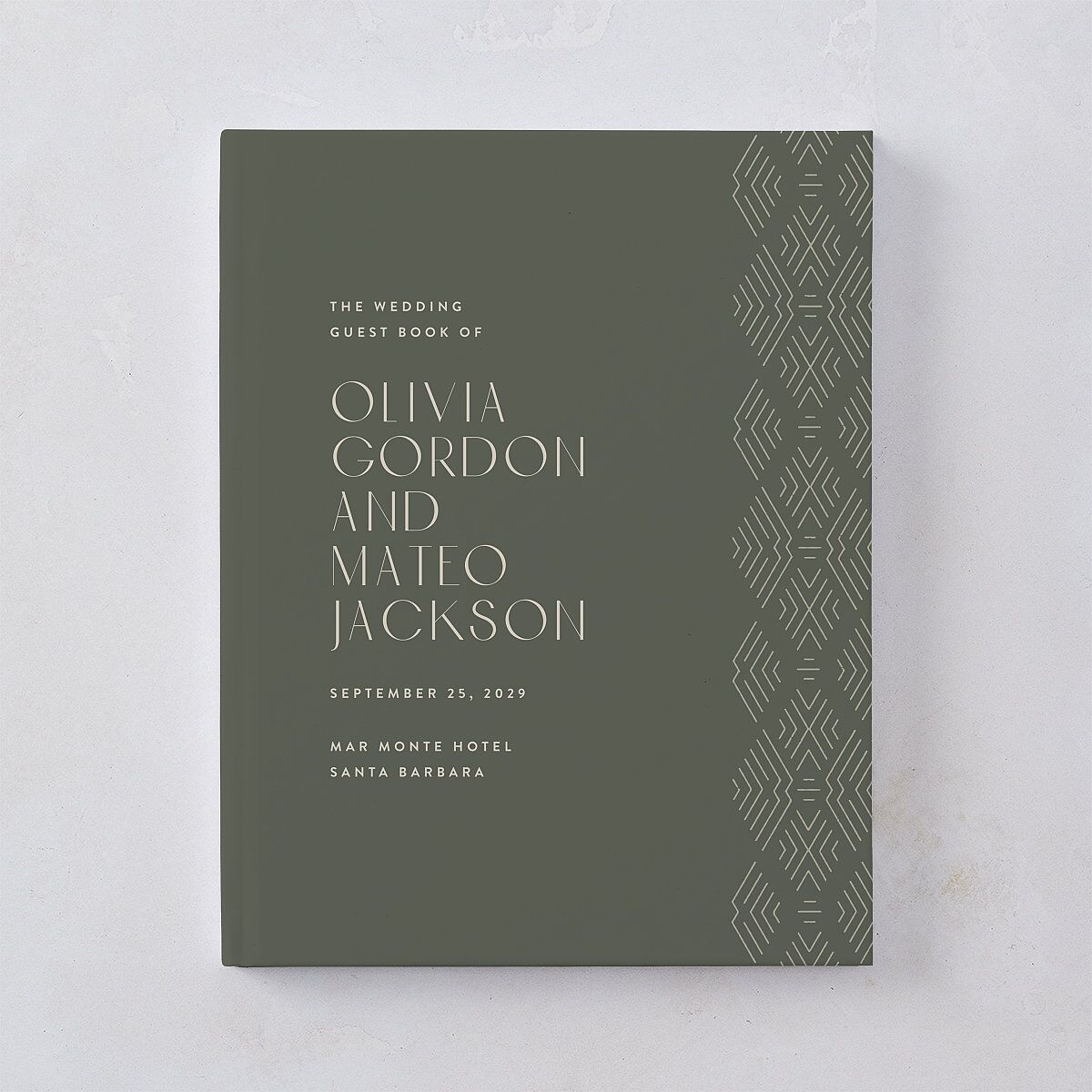 Boho Texture Wedding Guest Book Deep Olive