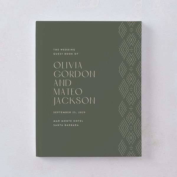Boho Texture Wedding Guest Book Deep Olive