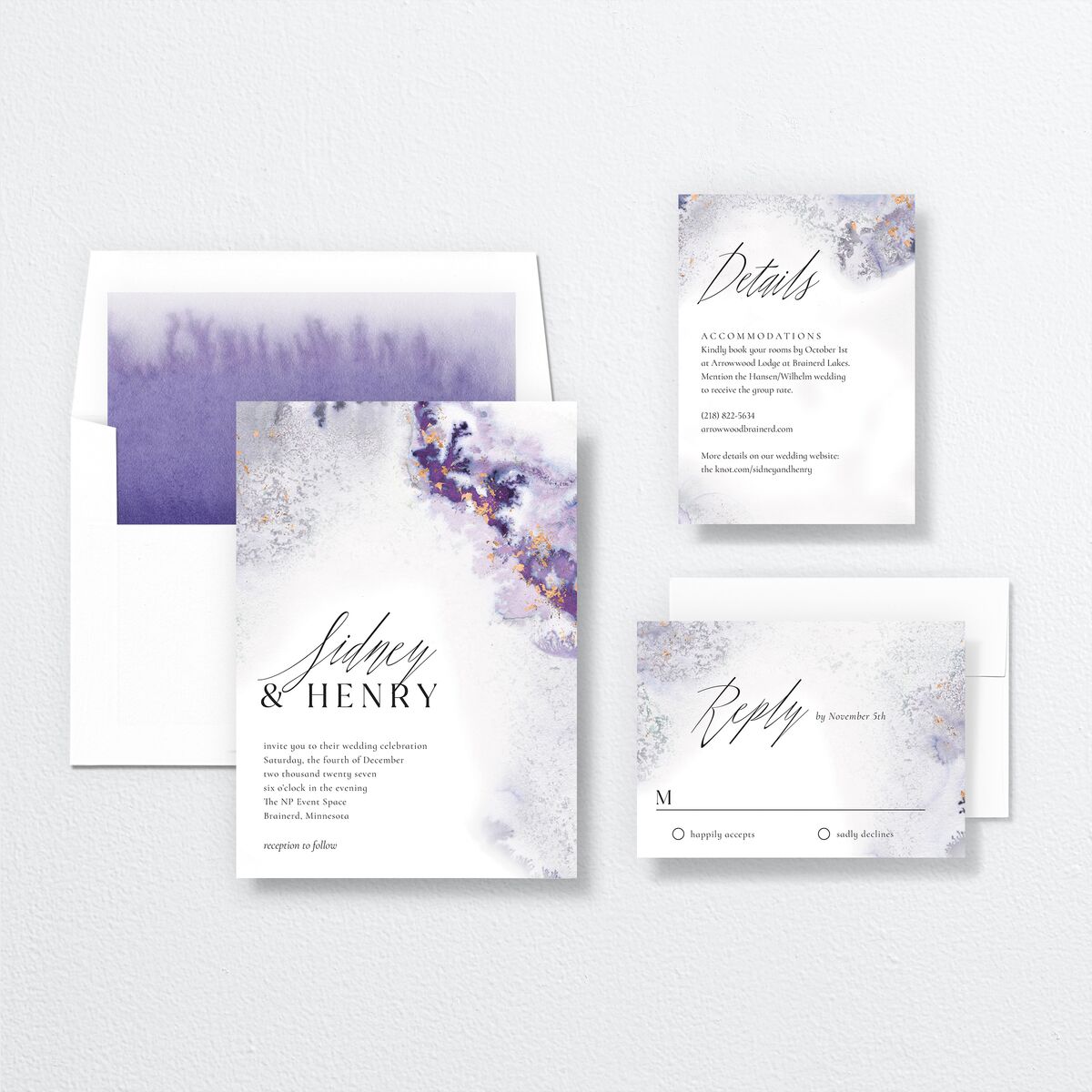 Painted Ethereal Wedding Invitations Jewel Purple Signature No