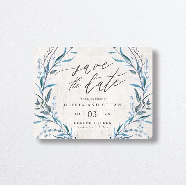Natural Laurel Save The Date Magnets front in Blue