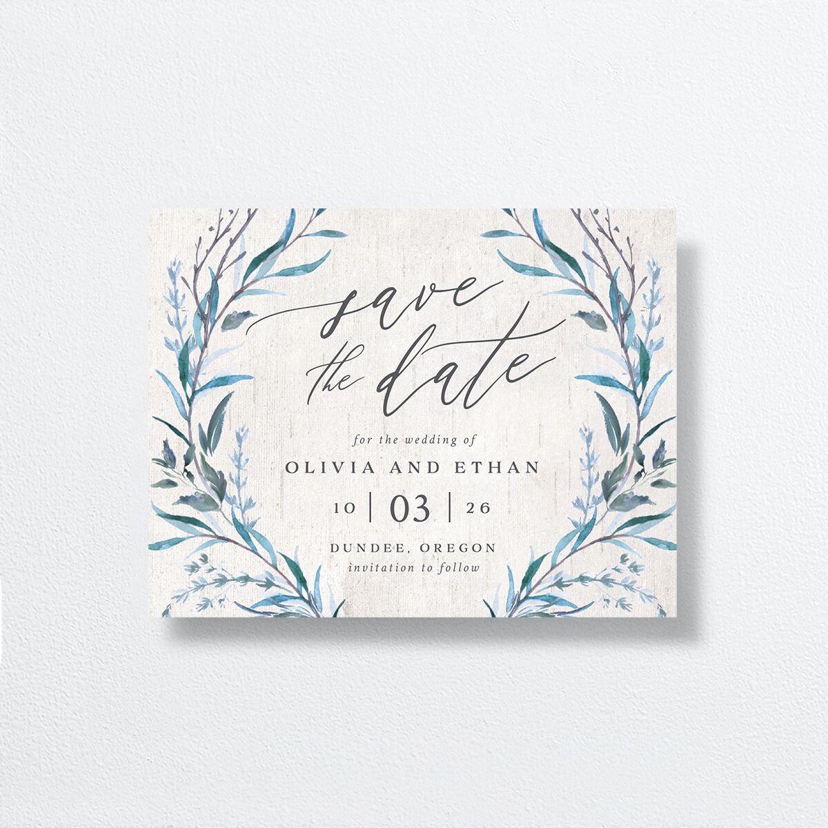 Natural Laurel Save the Date Petite Cards front in Blue