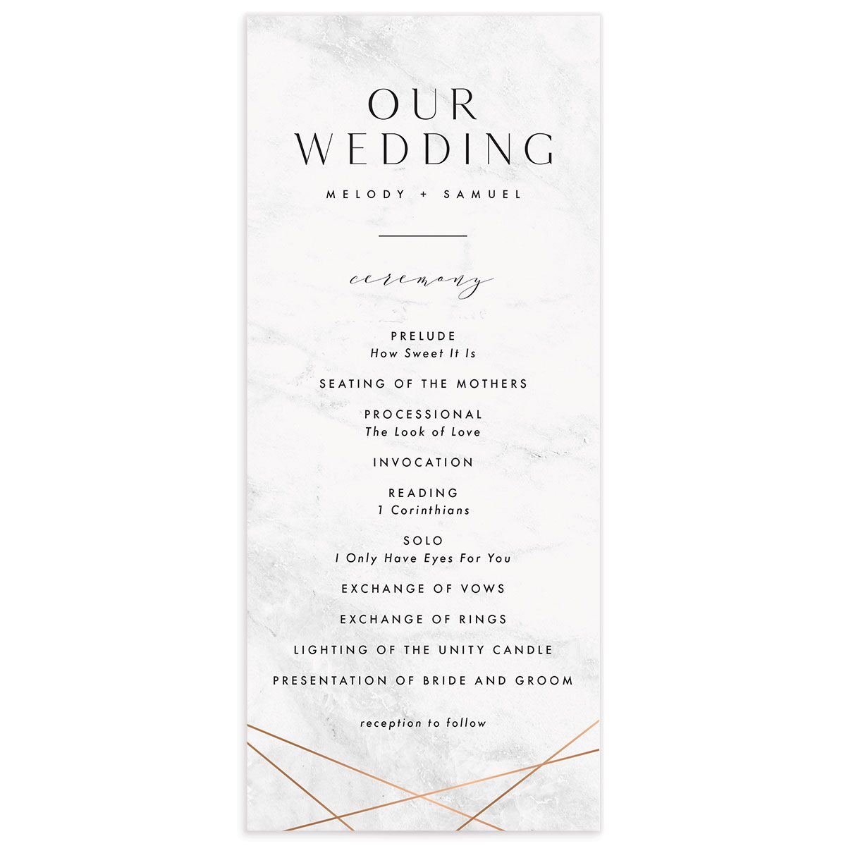 Minimal Marble Wedding Programs front in grey
