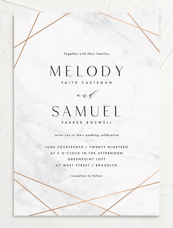 Minimal Marble Wedding Invitations front in Grey