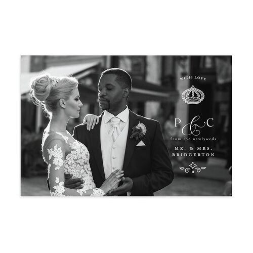 Glamorous Crown Monogram Crest Thank You Postcards by Bridgerton Pure White