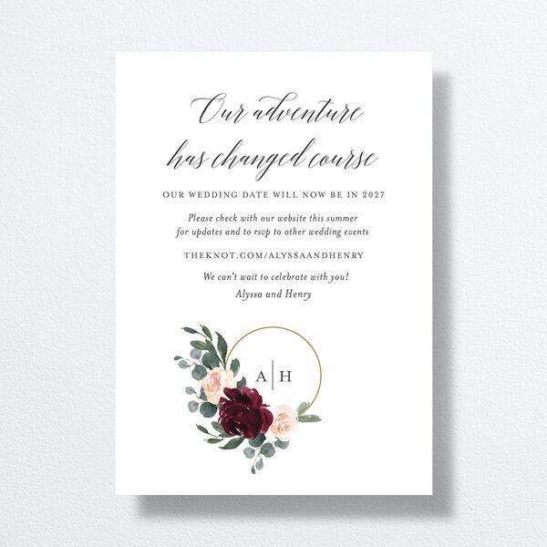 Floral Hoop Change the Date Cards Burgundy Signature