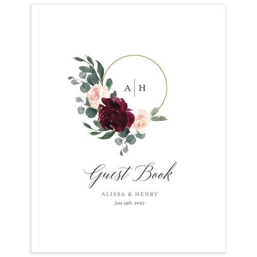 Floral Hoop Wedding Guest Book Burgundy