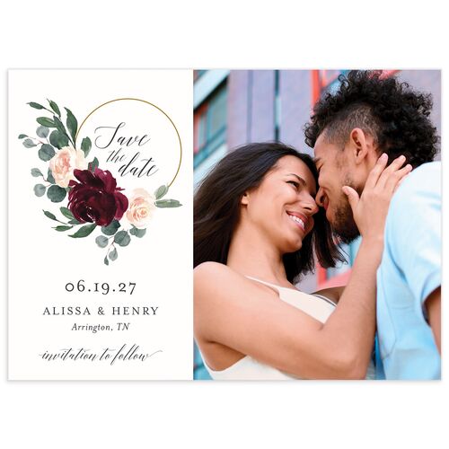 Floral Hoop Save the Date Cards Burgundy Signature smooth No