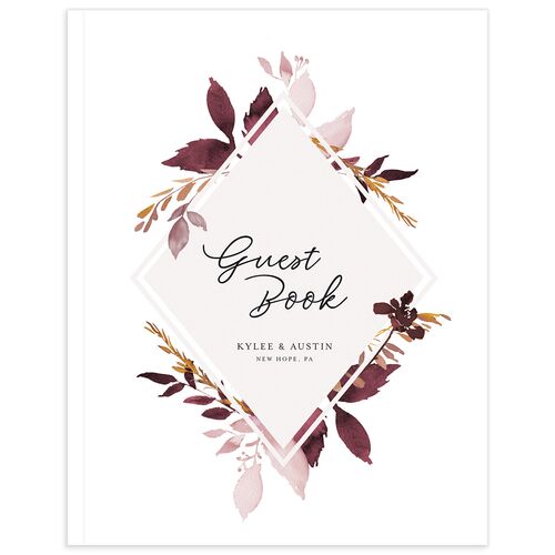 Leafy Frame Wedding Guest Book Merlot