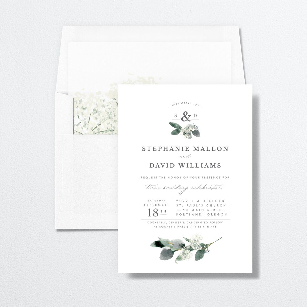 Elegant Greenery Change The Date Cards Pure White Signature