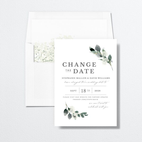 Elegant Greenery Change The Date Cards envelope-and-liner