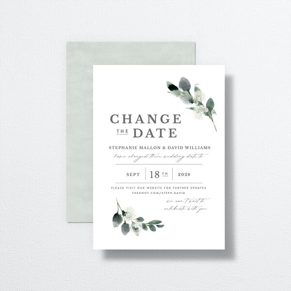 Elegant Greenery Change The Date Cards Pure White Signature