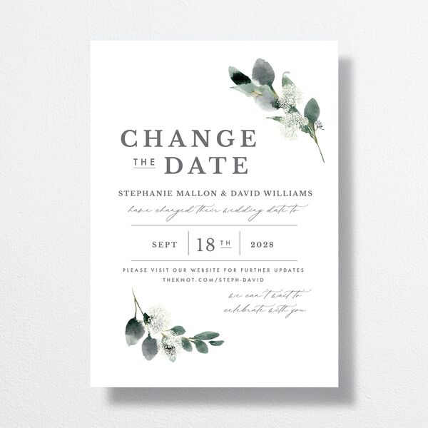 Elegant Greenery Change The Date Cards Pure White Signature