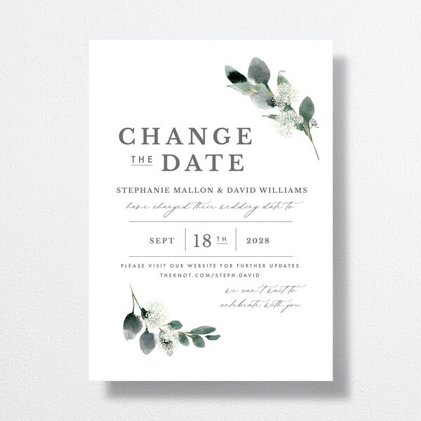 Elegant Greenery Change The Date Cards front