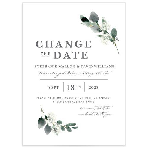 Elegant Greenery Change The Date Cards - White
