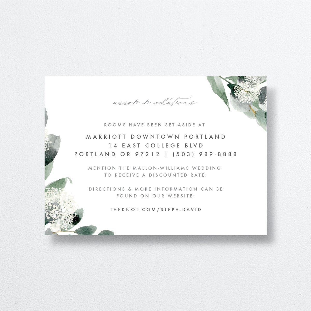 Elegant Greenery Enclosure Cards front in white