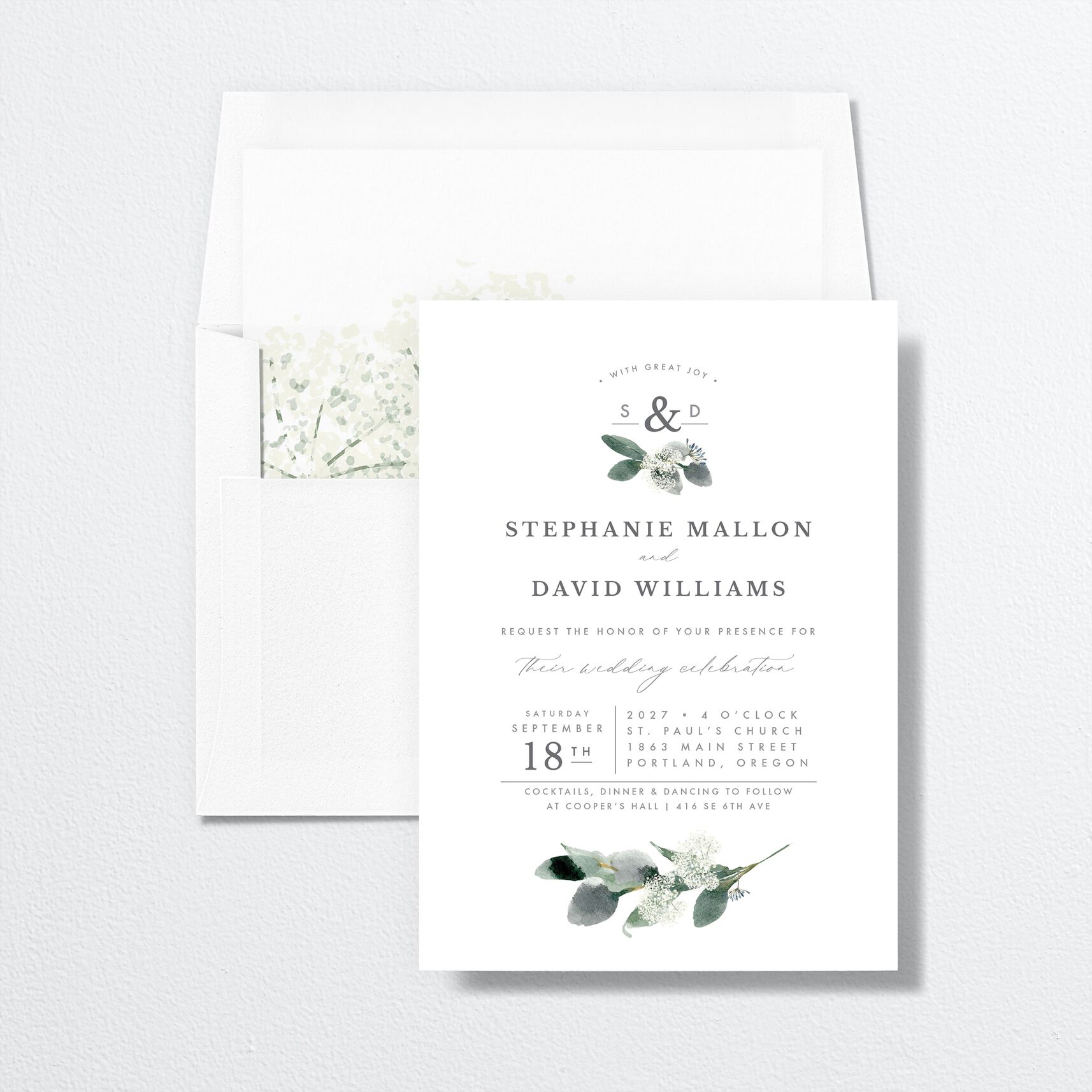 Elegant Greenery Standard Envelope Liners envelope-and-liner in white