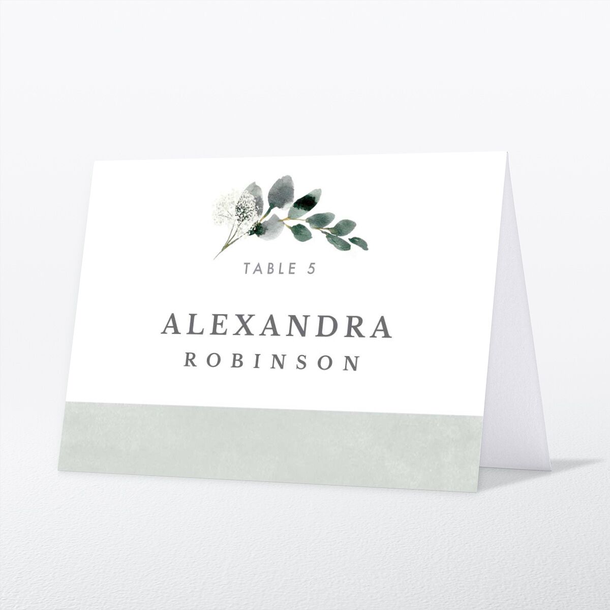 Elegant Greenery Place Cards front in white