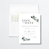 Elegant Greenery Save The Date Cards Pure White Signature smooth No Standard