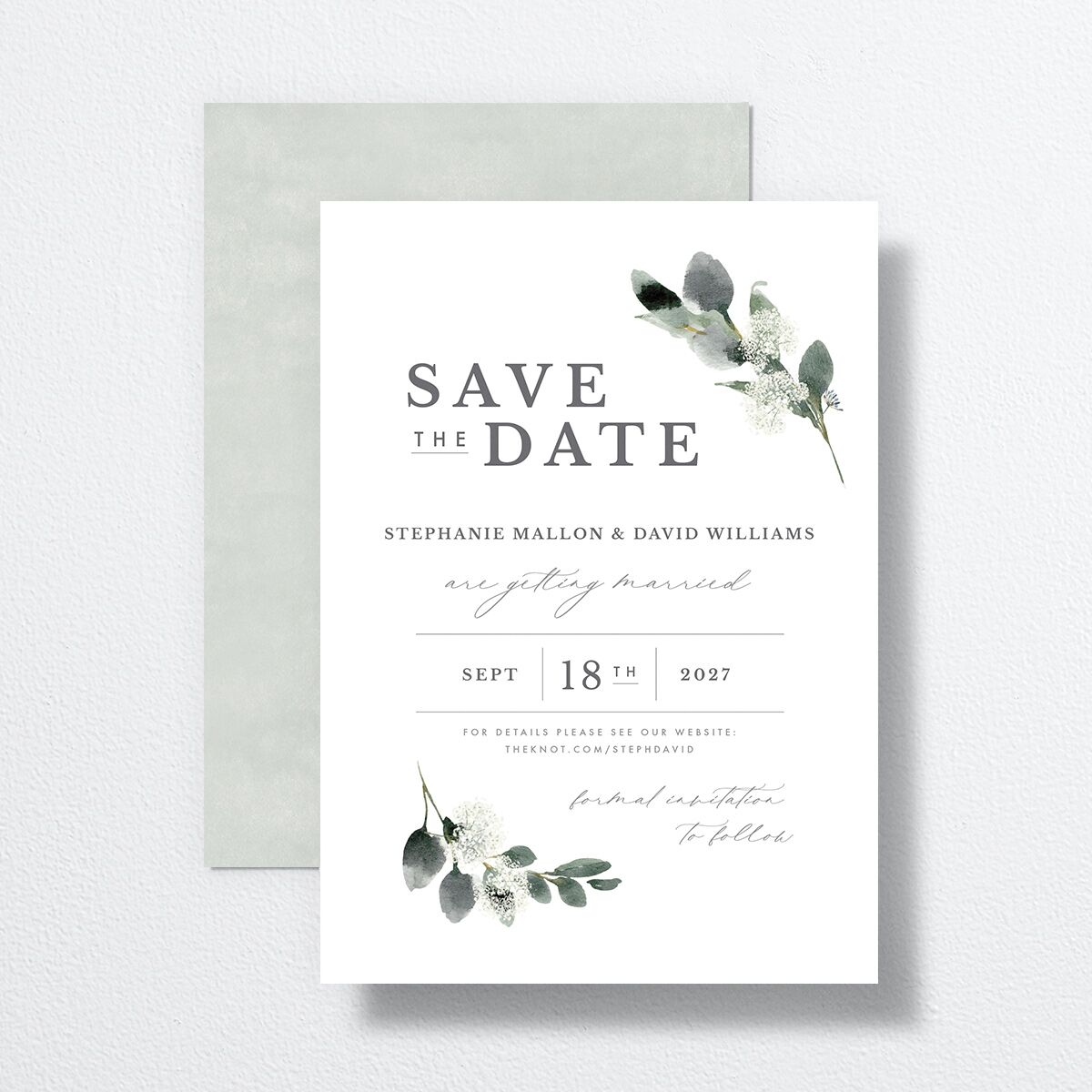 Elegant Greenery Save The Date Cards Pure White Signature smooth No Standard