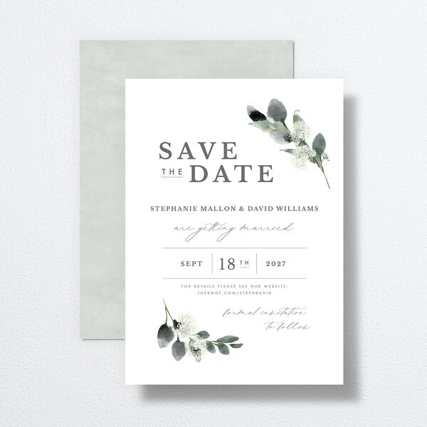 Elegant Greenery Save The Date Cards Pure White Signature smooth No Standard