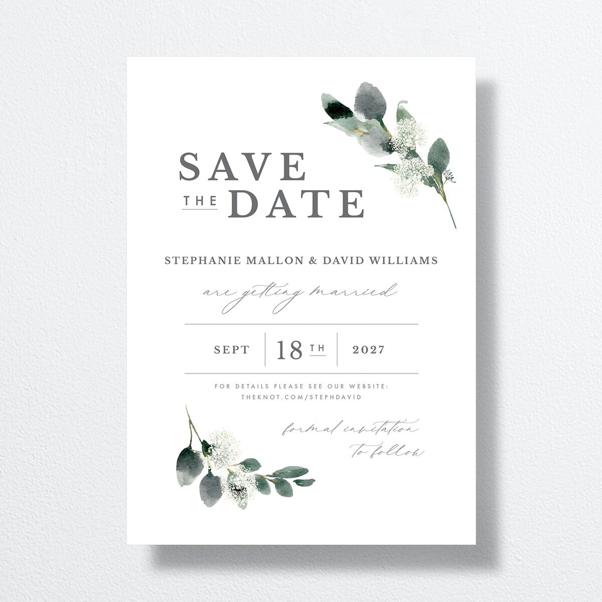 Elegant Greenery Save The Date Cards Pure White Signature smooth No Standard