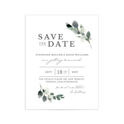 Elegant Greenery Save the Date Petite Cards - White