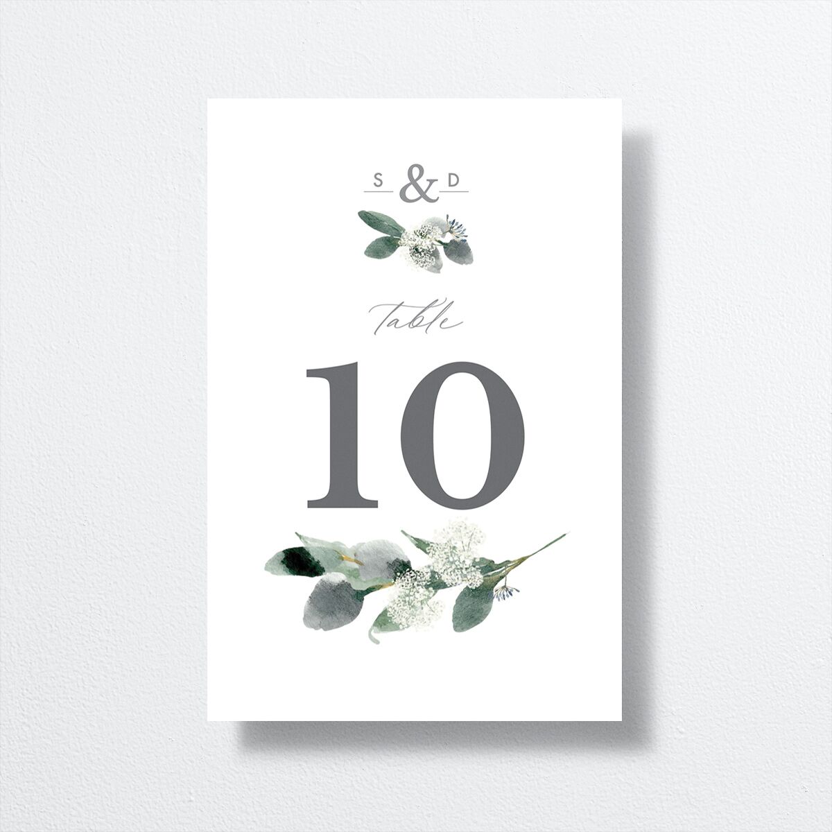 Elegant Greenery Table Numbers front in white