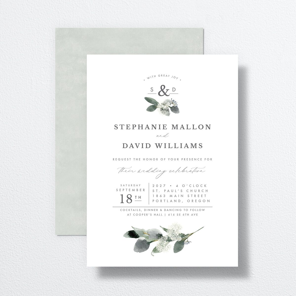 Elegant Greenery Wedding Invitations Pure White Signature No Standard