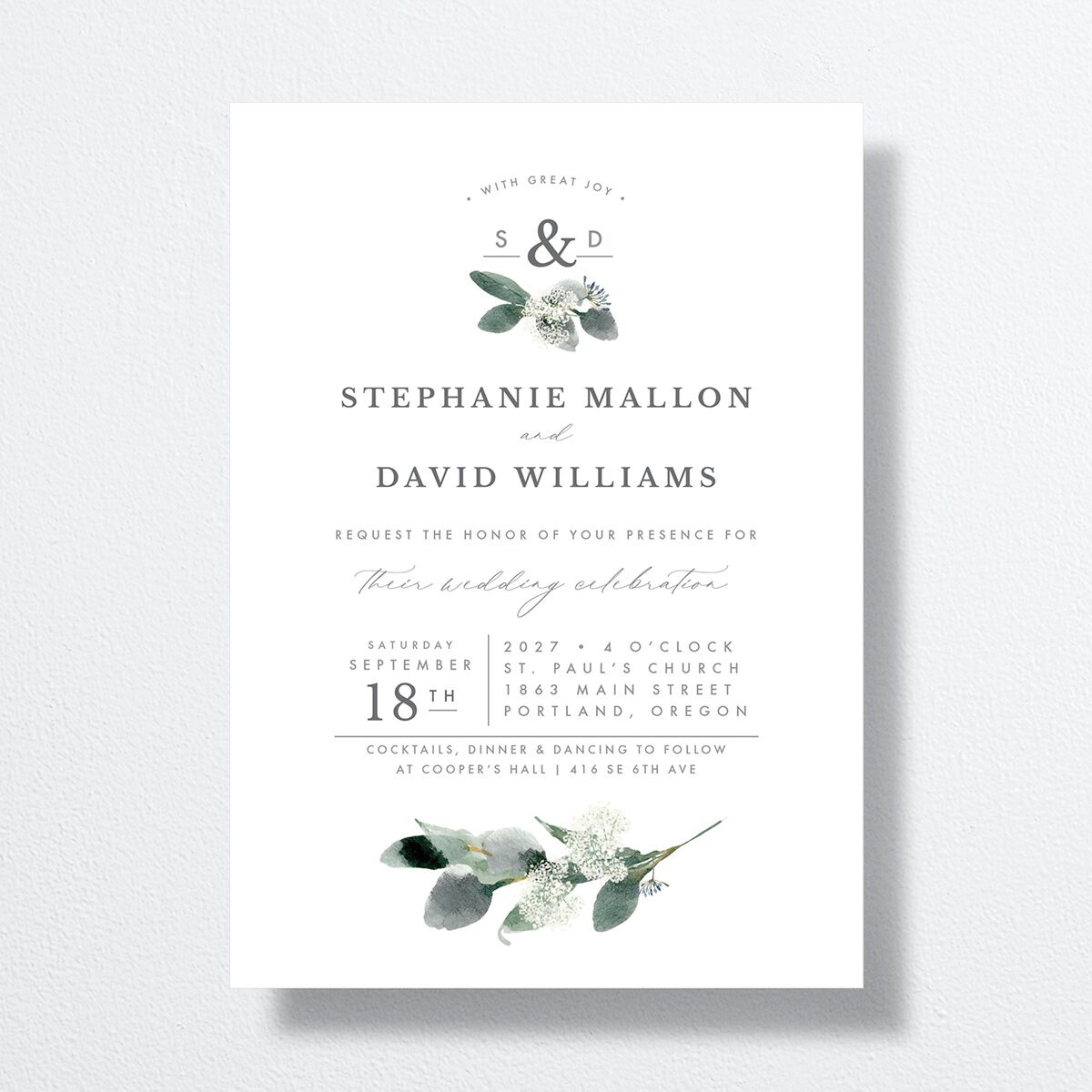 Elegant Greenery Wedding Invitations Pure White Signature No Standard