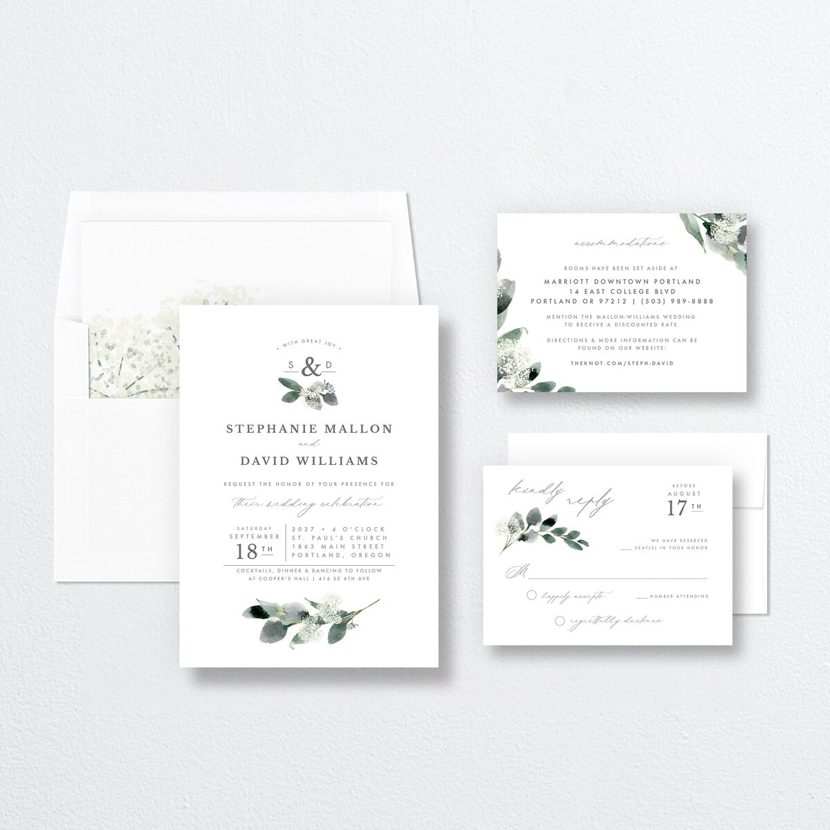 Elegant Greenery Wedding Invitations Pure White Signature No Standard