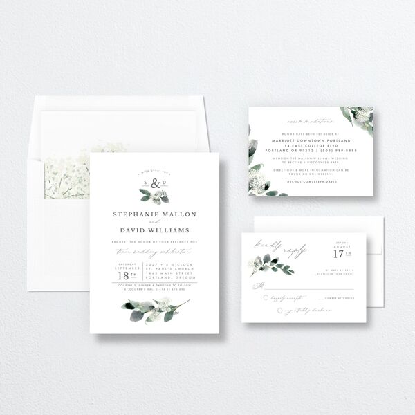 Elegant Greenery Wedding Invitations Pure White Signature No Standard