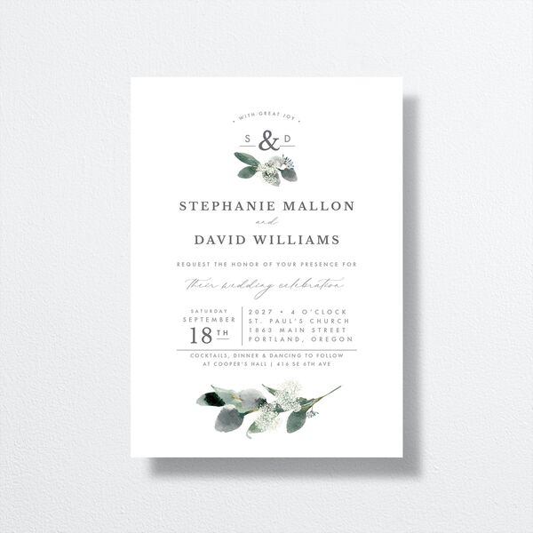 Elegant Greenery Wedding Invitations front in White