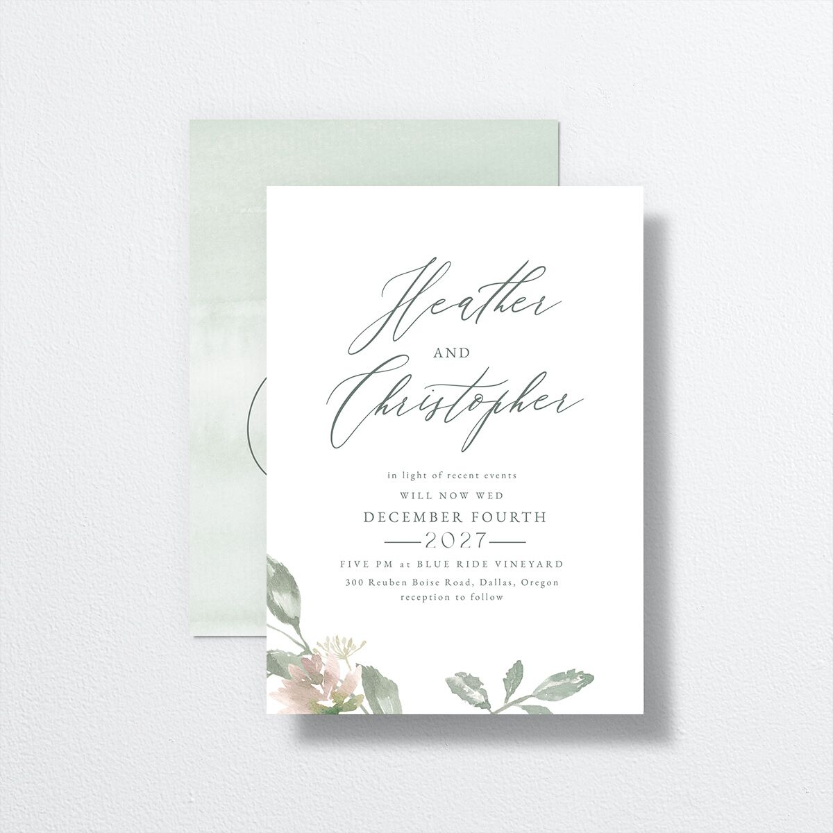 Dusted Calligraphy Change the Date Cards Sea Foam Signature