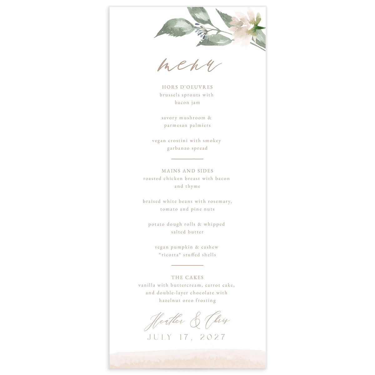Dusted Calligraphy Menus