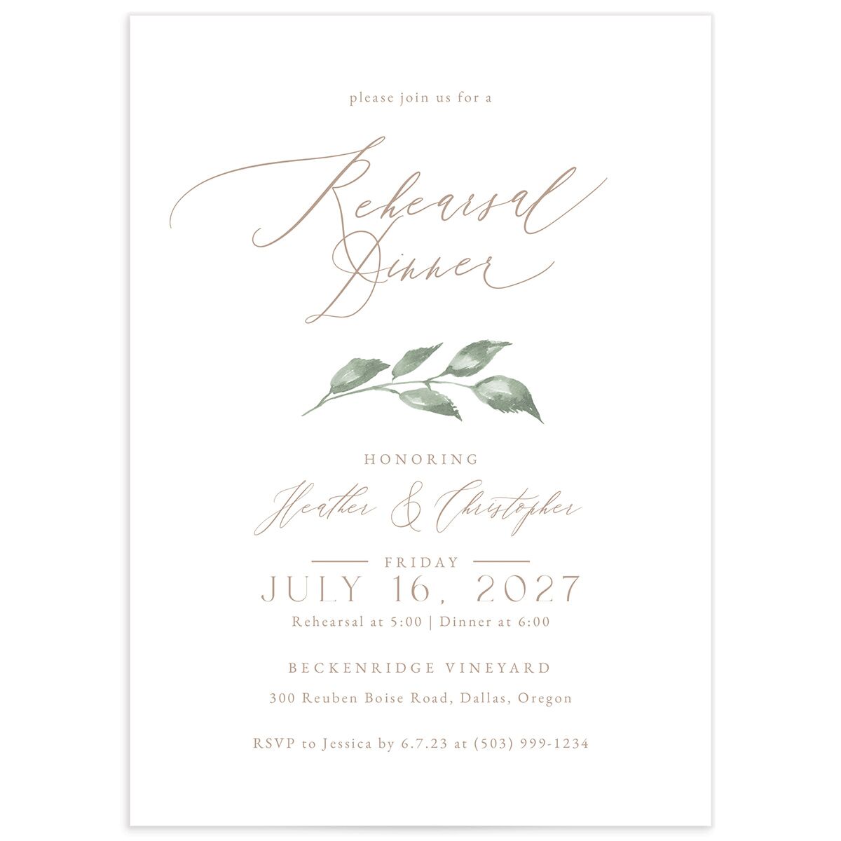 Dusted Calligraphy Rehearsal Dinner Invitations