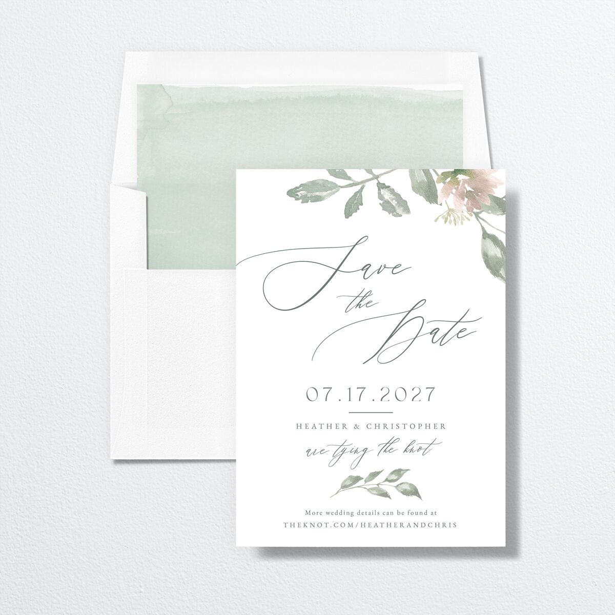 Dusted Calligraphy Save The Date Cards Sea Foam Signature smooth No