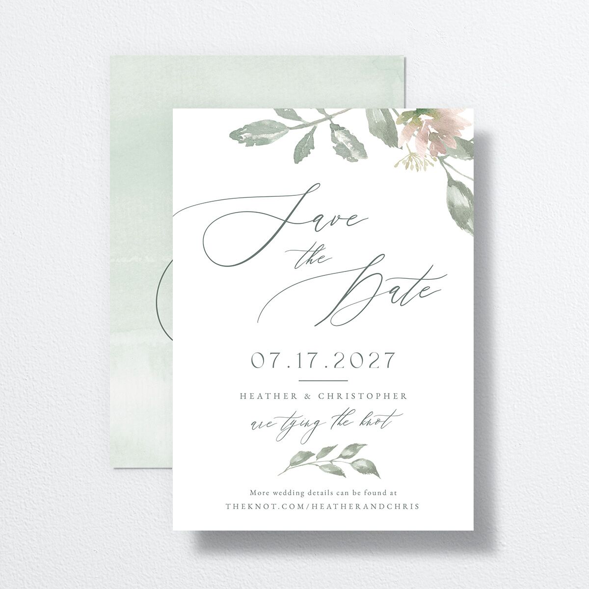 Dusted Calligraphy Save The Date Cards Sea Foam Signature smooth No