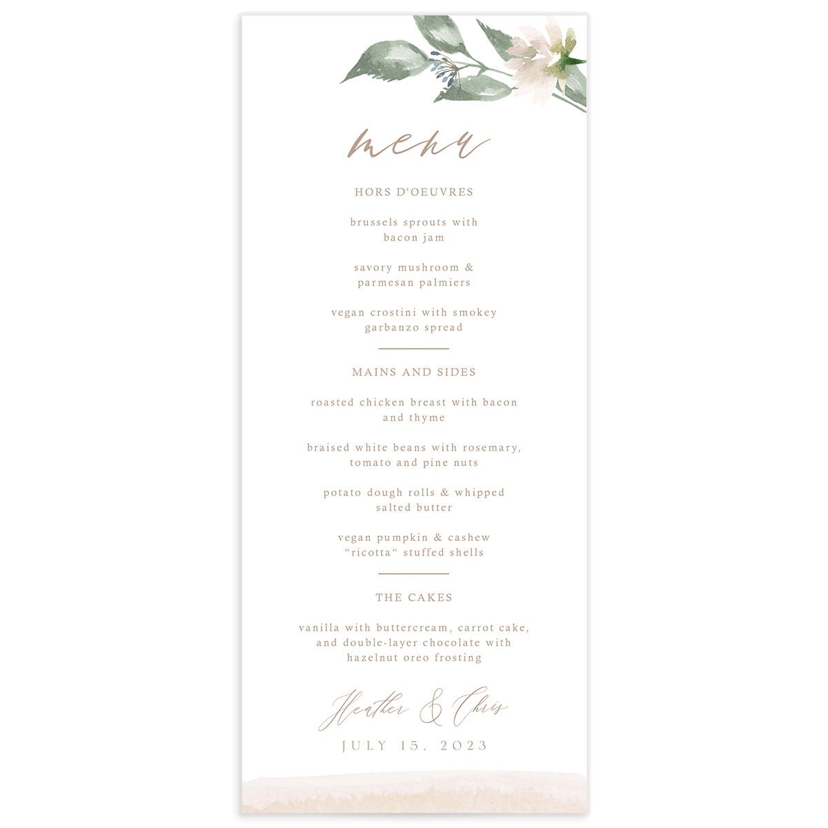 Watercolor Floral Menus