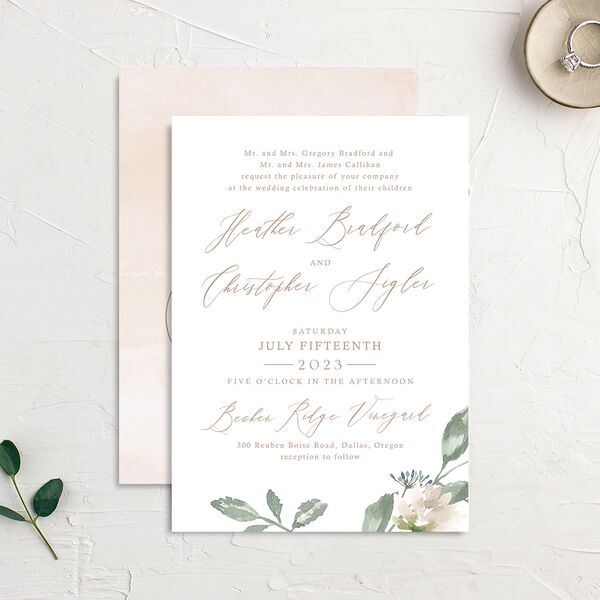 Watercolor Floral Wedding Invitations Rose Pink Signature No